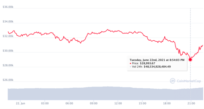 Giá Bitcoin hôm nay xuống dưới 30,000 USD